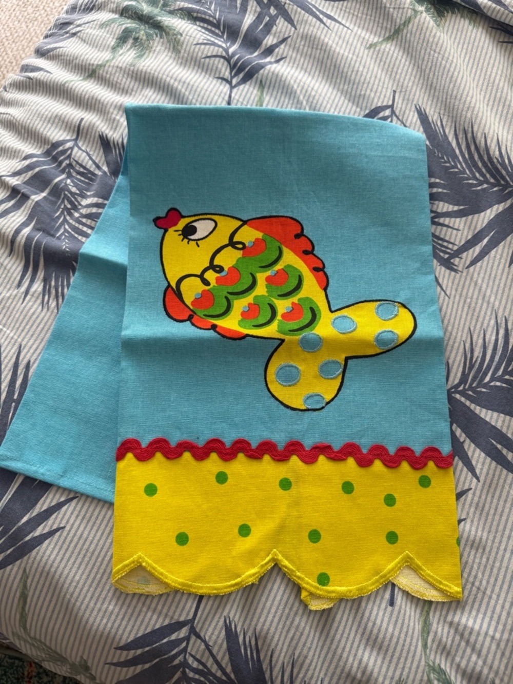Bright Fish Aqua and Yellow Kitchen Tea-Towel